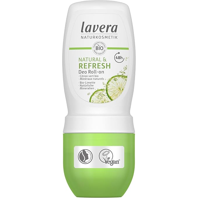 lavera Deo Roll-On Natural & Refresh - Roll On Deodorant for 48h Protection - with Natural Minerals & Lime - Aluminum Free - PETA Certified - Vegan - Made in Germany - 1.7 Fl Oz