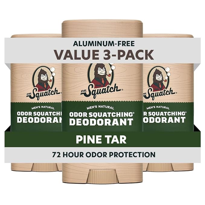 Dr. Squatch Natural Deodorant for Men - Odor-Squatching Aluminum Free - Pine Tar (2.65 oz, 3-Pack)