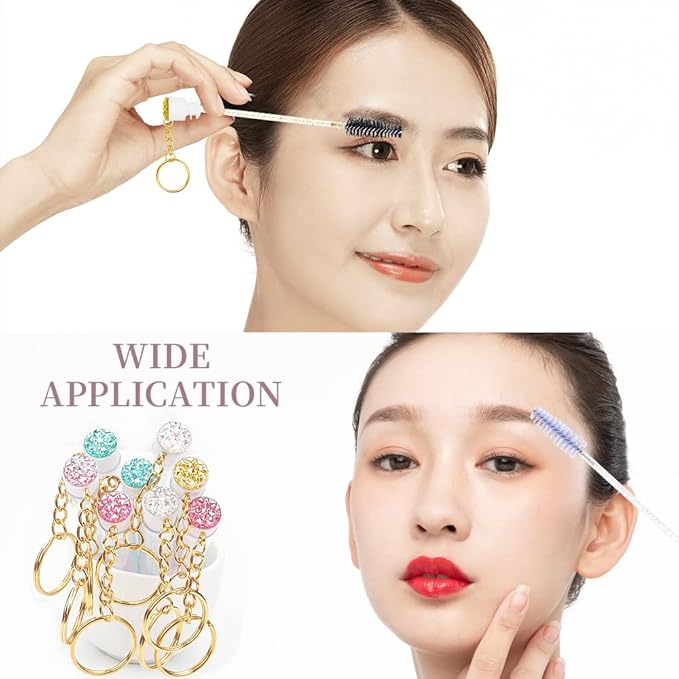 20 Pcs Mascara Wand Tube Set Diamond Key Chain Tube Empty Mascara Brushes Eyelash Spoolies Brush Makeup Tool Applicator (Mixed 5 color)