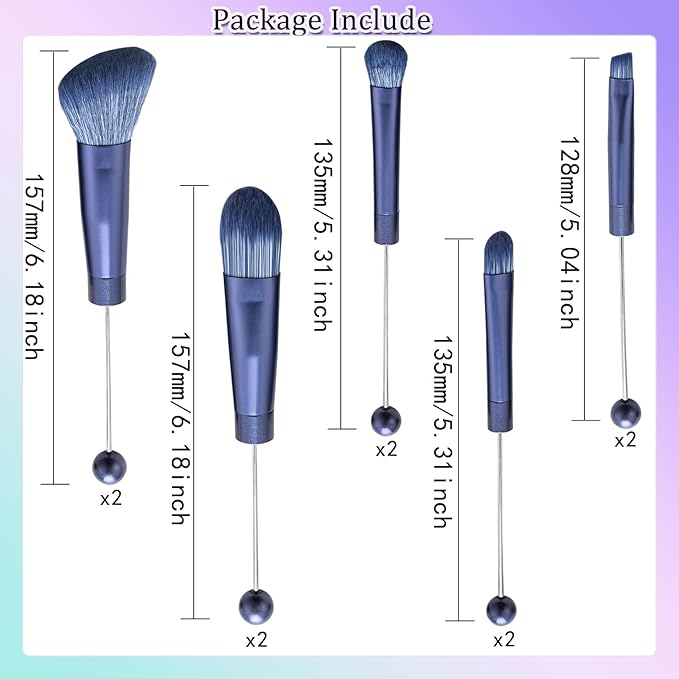10Pieces Beadable Makeup Brushes Solid Color Diy Makeup Comestic Brushes Beaded Brushes Kit for DIY Beaded Eyeshadow Brush (Beadable Makeup Brushes-10pieces=2Sets)