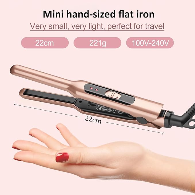 JAETON Small Flat Iron 3/10" Mini Hair Straightener for Short Hair Curling Iron for Edges,Mini Straightener for Travel,Fast Heat Up,Dual Voltage,Ceramic Tourmaline