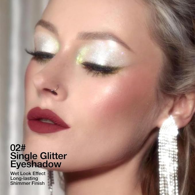 Glitter Shimmer Sparkle Eye Shadow Palette Makeup for Women, Shimmer Silver White Glitter Metallic Holographic Iridescent Cream Iridescent Single Monochrome Eyeshadow Makeup