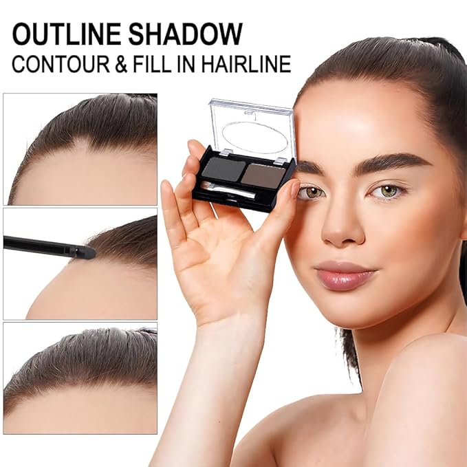 Eyebrow Powder Kit, Long-Lasting Waterproof Two Colors Matte Brow Powder, Eye Brow Powder for Women with Double-ended Eyebrow Brush, Purse-Friendly Compact (A04# Dark Brown+Dark Grey, 1Pcs)