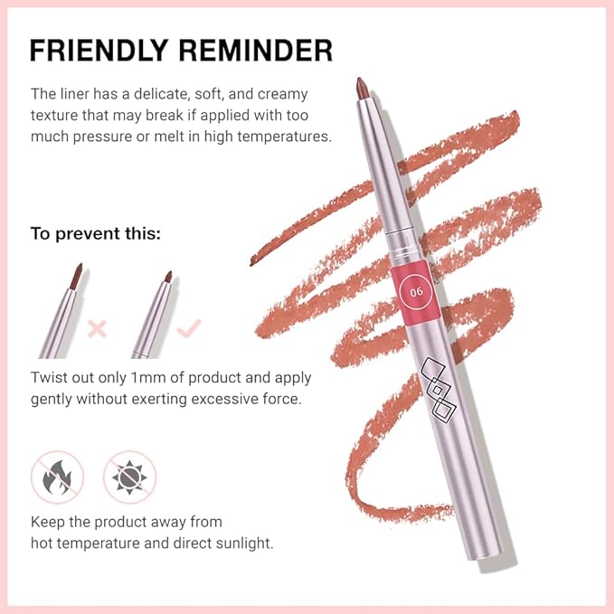 Matte Peach Red Retractable Lipliner Pencil, Highly-Pigmented lip pencil, Long Lasting Waterproof Makeup Crayon for Lip Liner and Eye Liner, Smooth and Creamy, Rich Colors, Smooth Application, 06#