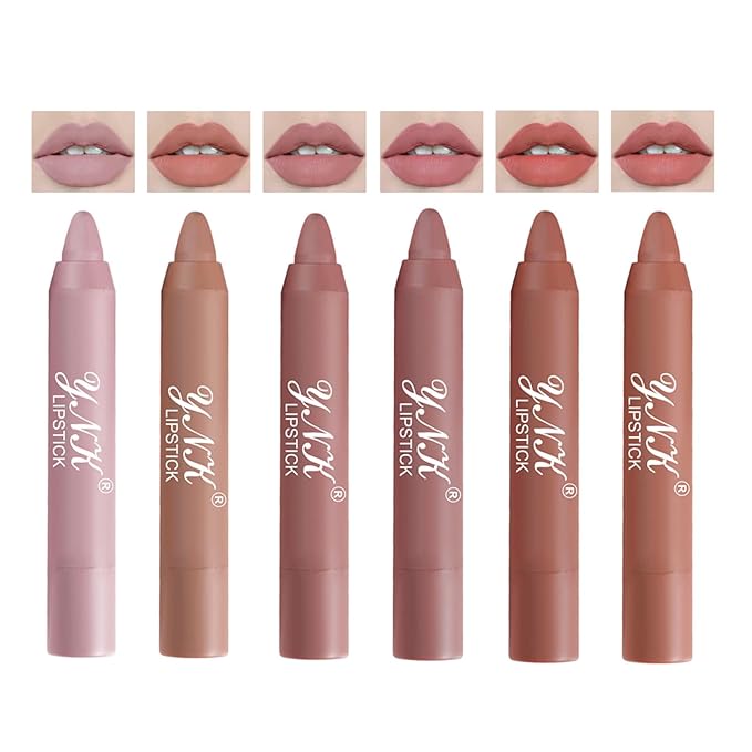 6PCS Matte Lipstick Pen Set – Long Lasting Lip Balm Crayon, Soft Smooth Lip Color, Non-Sticky Velvet Finish, Moisturizing Lip Crayons for Women & Girls
