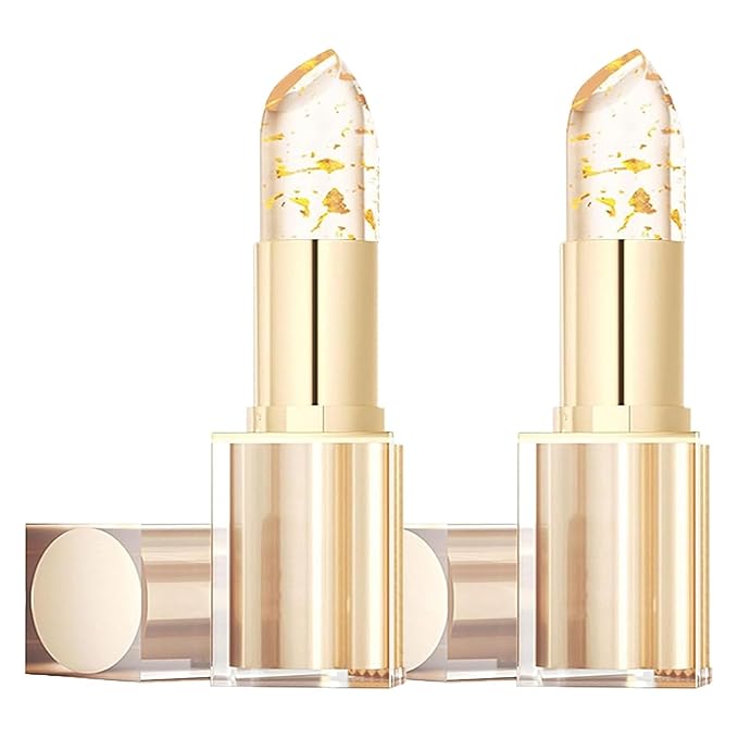 Transferproof Color Changing Lipstick,Gold Crystal Ph Lipstick Color Changing,Long Lasting Moisturizing Glossy Shine Lip Gloss for Women (2pcs)