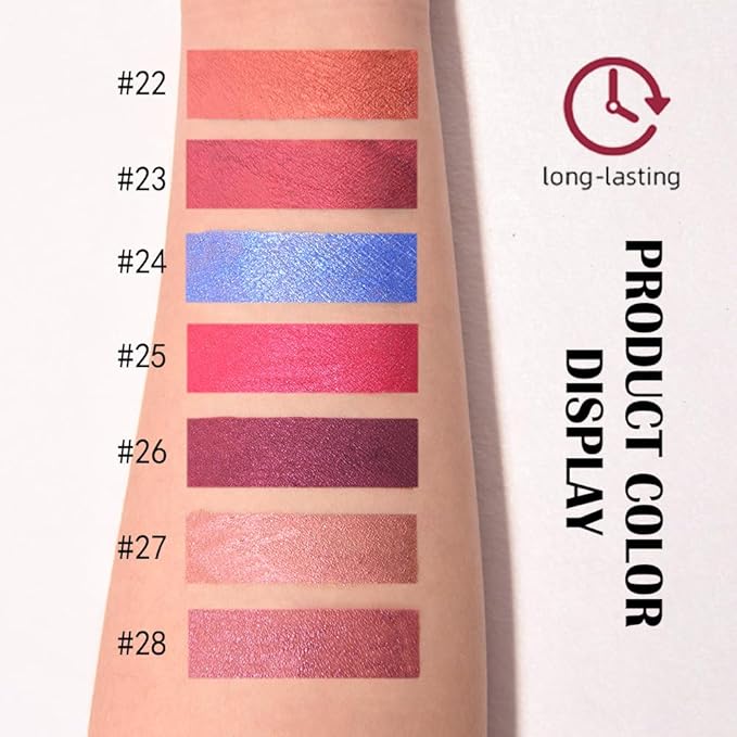 evpct Plum Red Metallic Glitter Lip Liner and Lipstick Combo Lip Gloss Stain Set Makeup for Women Long Lasting Waterproof 24, Plum Red Metallic Shimmer Frosted Iridescent Glossy Liquid Lipstick 28