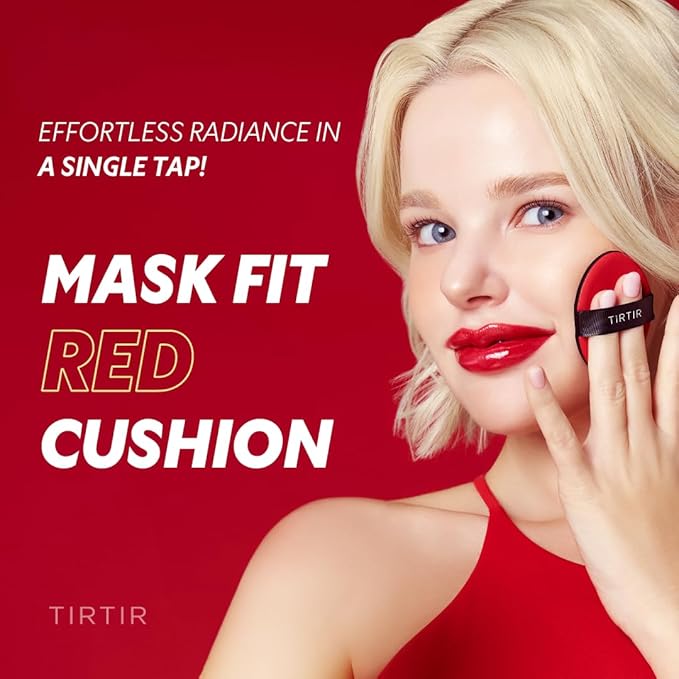 TIRTIR Mask Fit Red Cushion Foundation | Full coverage, Weightless, Skin fit, Satin Glow Finish, Korean Makeup, beauty, Tattoo cover up, Buildable (#17N Vanilla, 0.63 Fl Oz)