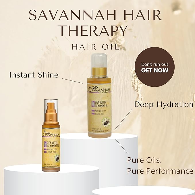 Savannah Hair Therapy Hair Oil with Shea Butter & Keratin- Restore, Revive, Nourish for Dry, Damaged & Color Treated Hair, 3.38 Fl Oz/100 ml
