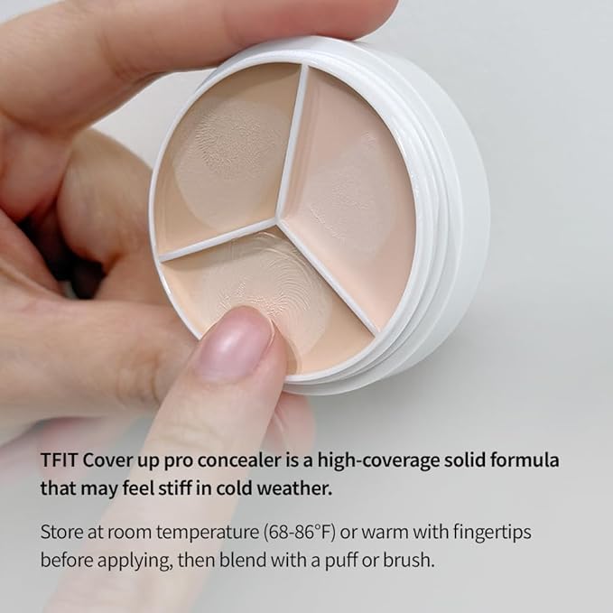 TFIT Multi-Use Pot Concealer - Triple Palette | High-Pigmented, Full Coverage & Crease-Proof | Korean Concealer for Dark Circles, Redness & Blemishes (03 Cool, 0.52 Oz)