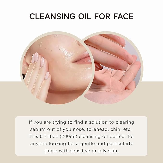 6.76 fl.oz, 200ml Pore Control Cleansing Oil, Oil Cleanser for Face, Soothes and Rapidly Emulsifies Facial Cleansing for Face, Sensitive Skin, Daily Use, Makeup Blackhead Remove