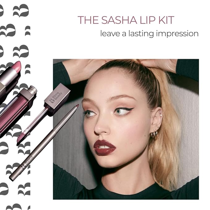 Rinna Beauty Icon Lip Kit - Sasha- All-in-one Lip Kit Includes Lipstick, Lip Gloss, Lip Liner - DEEP WINE look - Vegan, Long-lasting, Anti-aging & Moisturizing, Cruelty-Free - 1 each