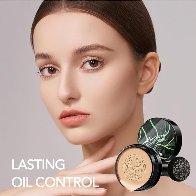 Mushroom Head Air Cushion CC Cream Foundation, Moisturizing Concealer BB Cream Nude Long Lasting Matte CC Cream Makeup Liquid Foundation (1pcs Buff Beige)