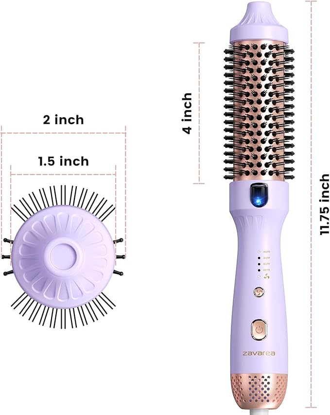 Thermal Brush for Less Damage, Zavarea 1.5 Inch Heated Round Brush for Blowout Look, Heated Curling Styler with Negative Ions & Ceramic for Volumizing, Easy to Use, Dual Voltage (Valoran Purple)