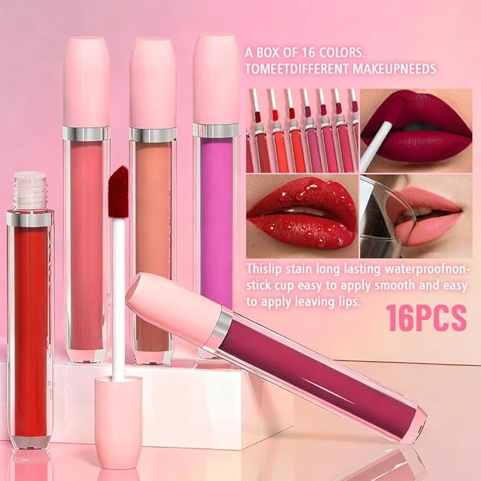 evpct 16Pcs Matte Liquid Lipstick Set