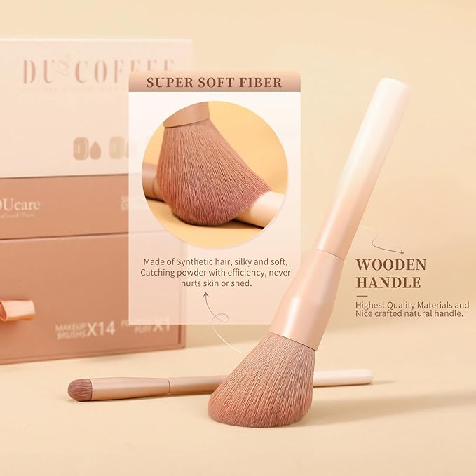 DUcare 21pcs Christmas Makeup Gift Set,with 14Pcs Makeup Brush set 3pcs Makeup Sponges 3pcs Sponge Holder 1pc Powder Puff for Foundation Blending Powder Blush Eyeshadows