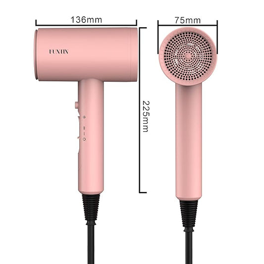 FUNTIN Hair Dryer, Blow Dryer with Diffuser Brush for Women 4C Thick Hair Ionic Hair Dryer(Baby Pink)