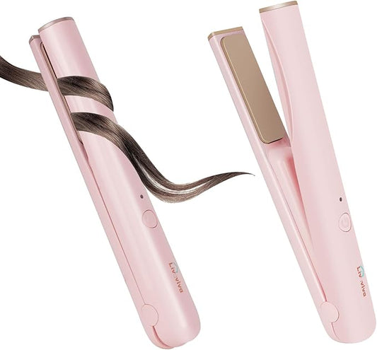 Mini Portable Cordless Hair Straightener,USB Rechargeable，Rapid Heating can Work continuously for 40 Minutes,Wireless Curling Iron for Travel (Pink)