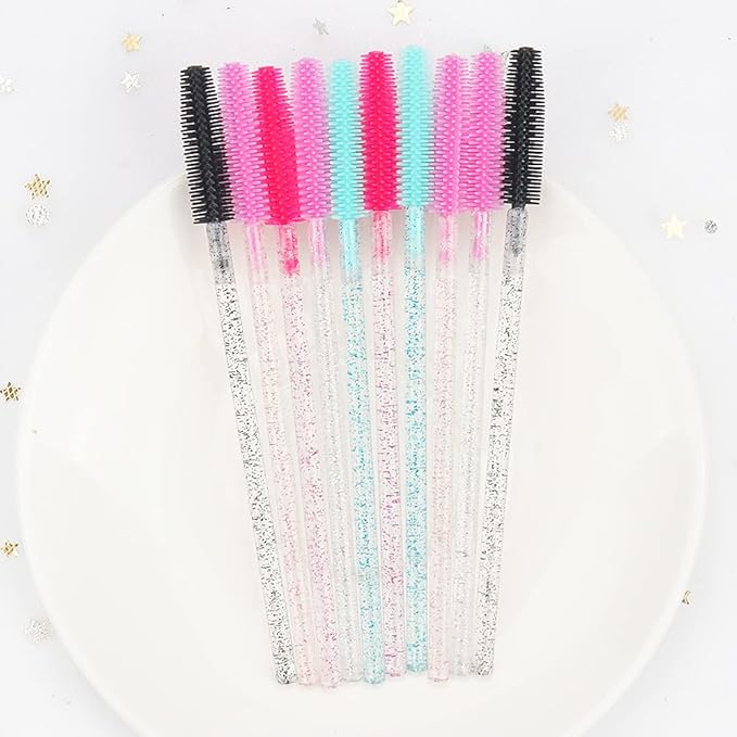 Pack of 100 Disposable Silicone Eyelash Extension Spoolie Brush Mascara Brushes Wands Applicator (crystal all pink)