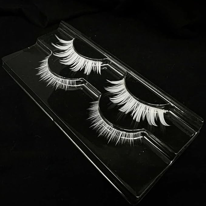 White False Eyelashes Comb for Cosplay, Halloween, Easter - Colorful Eye Extension Makeup Tools, Natural Looking Masquerade Party White Lashes (MQ11UD)