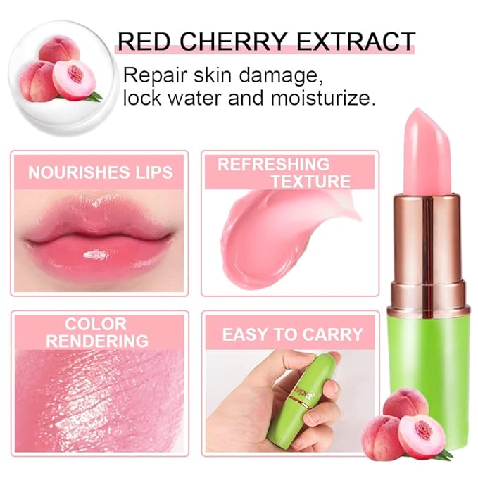 BINGBRUSH Aloe vera Color Changing Lipstick,Moisturizer Long Lasting Lip Care Magic Lip Gloss,Makeup Lipstick Set (2 Pcs Peach, 2 Count (Pack of 1))