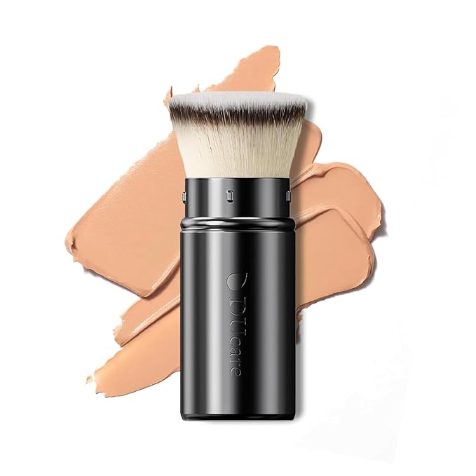 DUcare Retractable Foundation Self Tanner Brush Flat Top Kabuki Brush for Liquid, Cream and Powder Face Makeup With Aluminum Handle