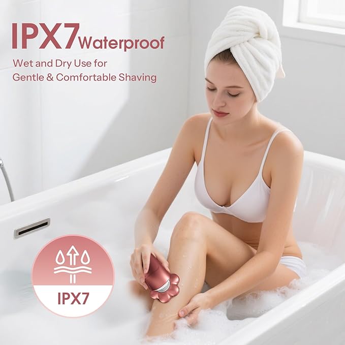 Electric Razors for Women Legs: 5-in-1 Rechargeable Body Shaver, 7D Wet & Dry Body Trimmer, IPX7 Waterproof Lady Hair Remover for Face Underarms Pubic, Matte Pink