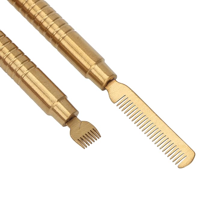 2 Pieces Eyelash Perm Tool,Lash Separator Tint Tool,Stainless Steel Lash Rods Tool with Comb for Eyelash Eyebrow Perming Tinting Curling Extensions (Gold)