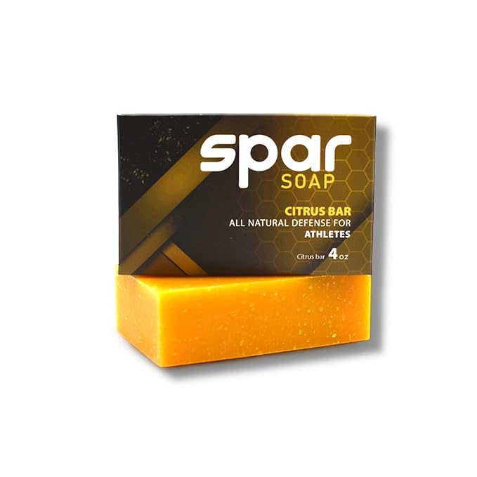 Spar Soap Citrus Bar (4 Ounce), Tangerine and Tea Tree, Antifungal Properties, For BJJ, Wrestlers, Grapplers, Men/Women, USA Made Body Soap, For Body Odor, With Shea Butter and Mango Butter