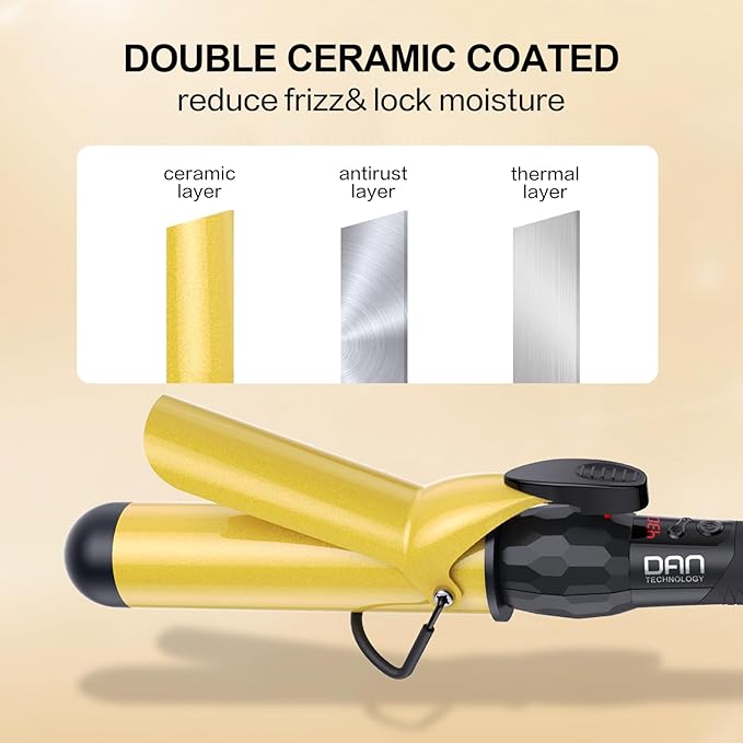 DAN Technology 1½ Inch Large Barrel Curling Iron Wand for Loose Waves, Tourmaline Ceramic Hair Curler with LCD Display (180°F–430°F), Fast Heating, Dual Voltage, Auto Shut-Off, Black & Gold