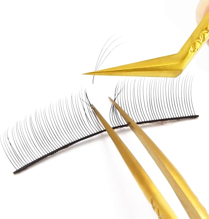 FEITA Diamond Grip Eyelash Extensions Tweezer Lash Precision Tweezers, Japanese Steel Dolphin-shaped & Angled Tip, False Lashes Application Tools, Gold 2Pcs