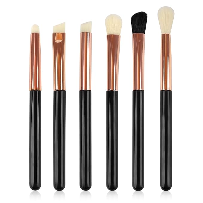Eye Makeup Brush Set, 6Pcs Professional Soft Make Up Brushes Tools，for Blending Eyeshadow Concealer Eyebrows Eyeliner（Black-YA01）