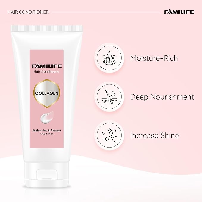 FAMILIFE Collagen Infused Deep Conditioner for Dry Damaged Hair Travel Size Hair Conditioner Restores Hydration and Shine Perfect for Travel Business Trips and Gifting