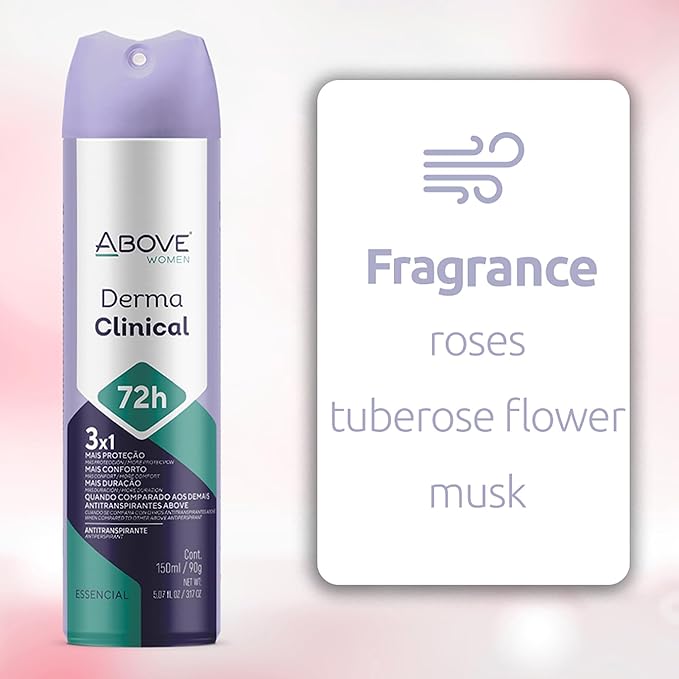 ABOVE 72H Whole Body Spray Deodorant for Women – Derma Clinical(4 Pack) – Aluminum Free Antiperspirant Deodorant Spray – Long-Lasting Protection, No Stains, Vegan, Cruelty-Free, Rose & Musk Scent