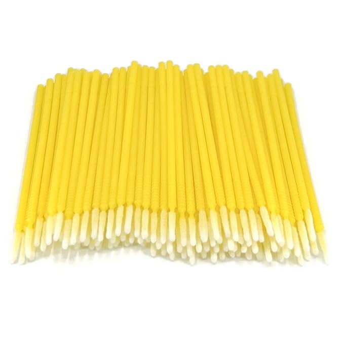 Disposable Micro Applicator Micro Brush for Makeup, Eyelash Extension, Lash and Mascara Application for Personal Care (100 Count (Pack of 1), Yellow (Long))
