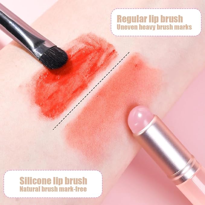 Silicone Lip Brush,2 Pcs Silicone Lip Applicator,Round Head Lip Brushes Applicator With Cap For Lipstick Lip Gloss(Pink,Purple)