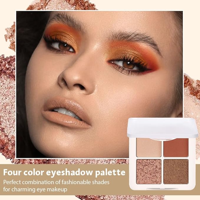 4 Colors Matte Shimmer Eyeshadow Makeup Palette,Rose Gold Champagne Nude Natural Neutral Eye Shadow Palette,Long Lasting Waterproof Naturing-Looking Women Girls Eye Shadow