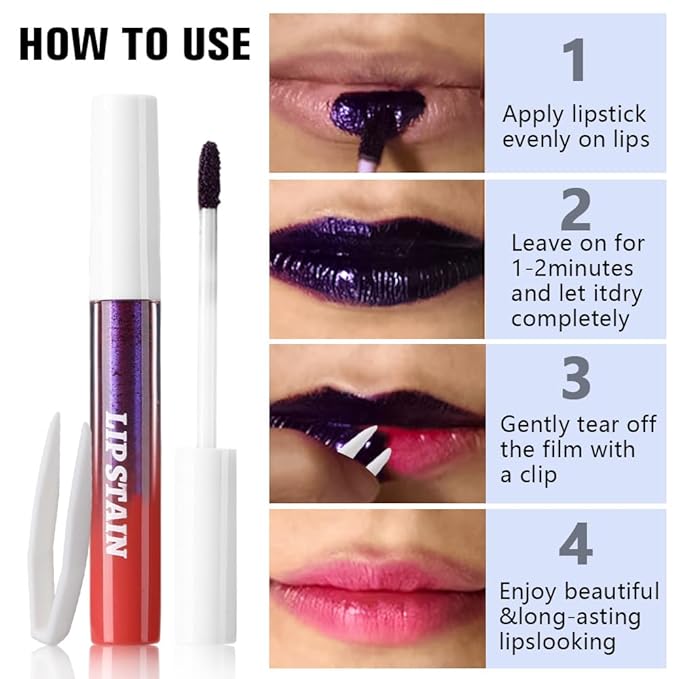 3Pcs Matte Liquid Lip Stain Peel Off Lip liner Tattoo with Tweezer, Maroon Red & Mauve & Red Lipstick Lipstain Long Lasting Waterproof for Women, Highly Pigmented Not Faded Smudge-proof Easy to Apply