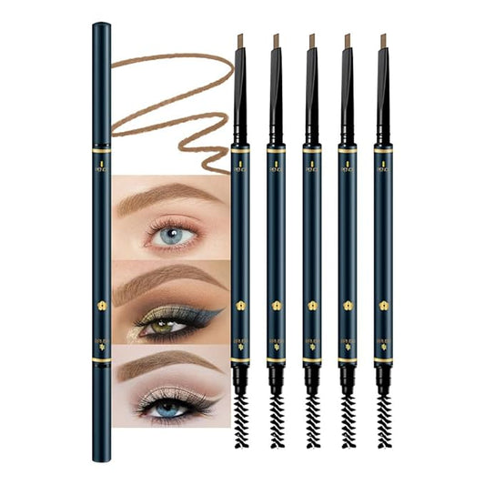 5 Pcs Waterproof Professional Makeup Micro Brow Pencil, Coffee Brow Kit with Eyebrow Brush, Ultra-Fine Mechanical Pencil, Eyebrow Pencils for Women(C03#Coffee, 5Pcs)