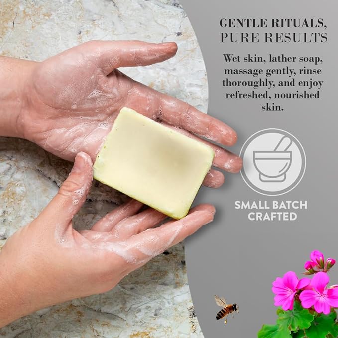 Geranium Tallow Soap – Floral Grass-Fed Bar with Organic Essential Oil – Naturally Fresh & Botanical – 3 Pack