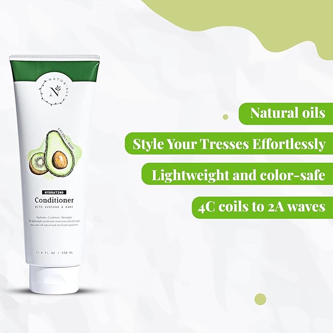 NaturAll Hydrating Hair Conditioner - All Natural with Avocado & Kiwi, Silicone Paraben & Cruelty-Free - Adds Moisture & Shine - For Dry, Frizzy Hair - 11.8 oz