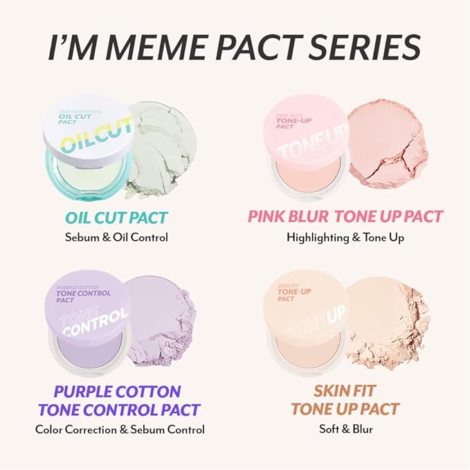 I'M MEME Compact - Tone-up Pact | Korean Pressed Setting Powder for Pink Blur Effect, with Calamine, Makeup Powder Foundation, Translucent Compact, Finishing Powder, Oil Control Face Powder, 0.35 Oz