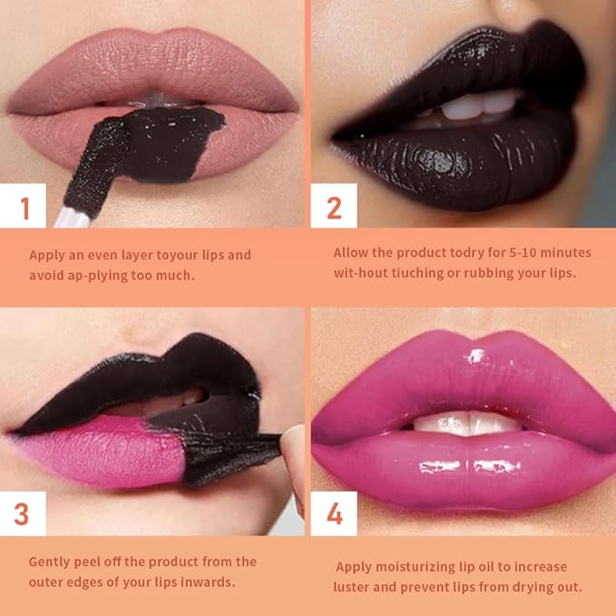 2Pcs Peel Off Lip Gloss Tattoo and Lip Oil 2-in-1, Lip Stain Peel Off Masque - Peel Off Lip Tint ,Long Lasting Waterproof Transfer-proof Lip Mask Lip Gloss Peel Off Lip Liner,Stay Lip Makeup 03#+05#