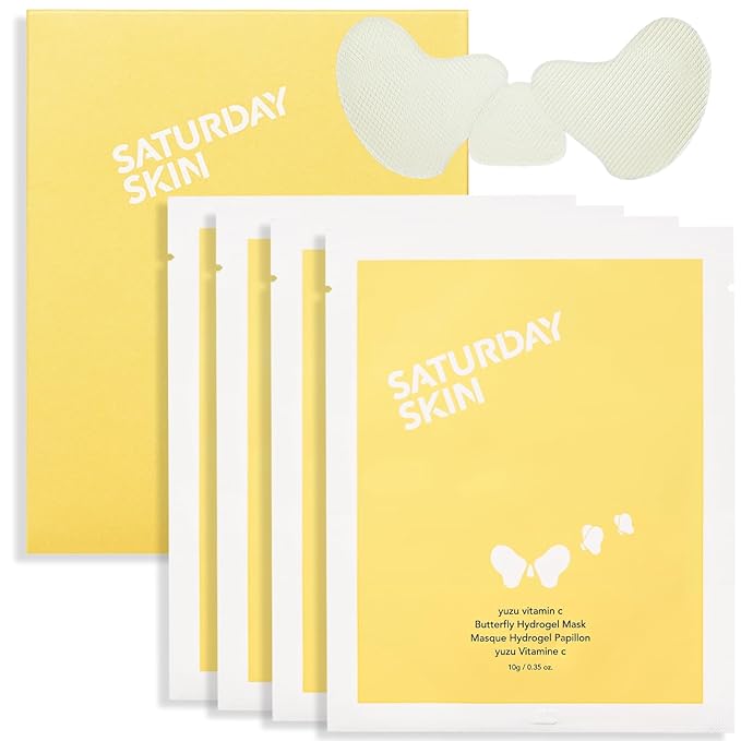 Saturday Skin Yuzu Vitamin C Hydrogel Mask for Glass Skin, Cooling, Deep Hydration,Firming, Reduce Redness Daily & Overnight Mask Suitable for All Skin Types, Korean Skincare, 4EA