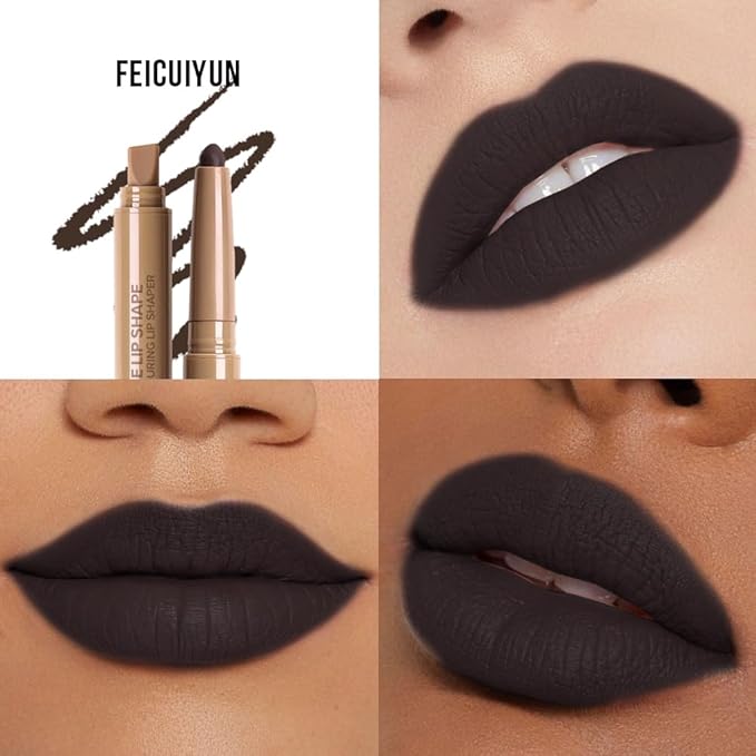 Plump Matte Crayon Lip Liner Pencil, Deep Black Lip Liners Lipstick, Long-Lasting Waterproof Creamy Formula, With Silicone Smudger for Define Contours & Sculpting Lip, 0.75g/0.026oz