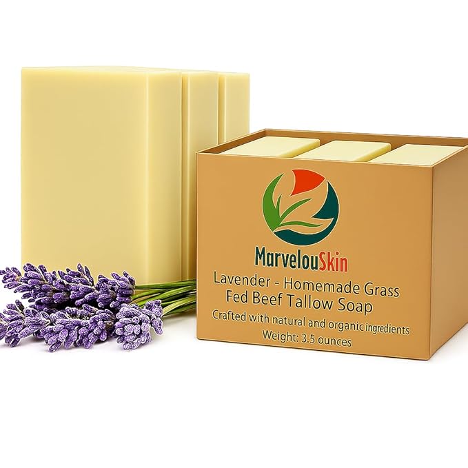 Lavender Tallow Soap – Grass-Fed Bar with Organic Essential Oil – Calming & Naturally Gentle – 3 Pack
