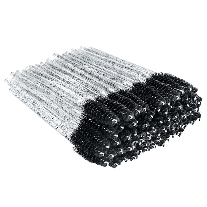 G2PLUS 300PCS Eyelash Brushes, Crystal Black Disposable Mascara Wands, Adjustable Lash Spoolies for Eyelash Extensions, Eyebrow and Mascara Brush