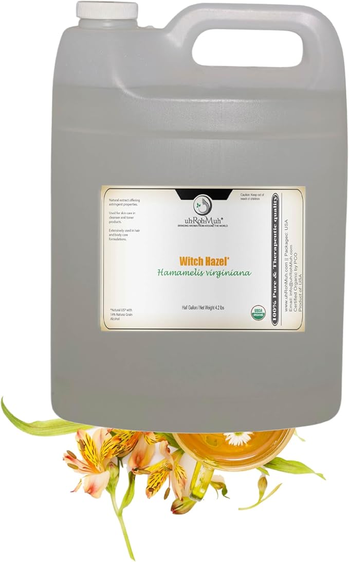 Witch Hazel Natural USP Oil – 100% Pure Astringent with 14% Natural Grain Alcohol | Hamamelis Virginiana Extract for Face, Skin, Hair & Wellness | Half Gallon | 64 Fl Oz | Net Weight 4.2 lbs