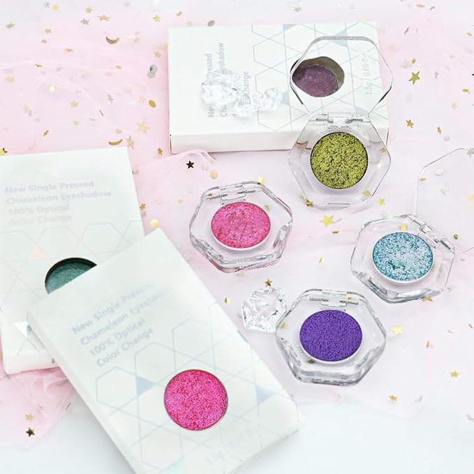 evpct Pale Green to Pink Chameleon Eyeshadow Palette, Color Changing Loose High Pigment Shimmer Metallic Rainbow Eyeshadow Makeup Pallet, Green Pink Holographic Multichrome Eyes Highlighter