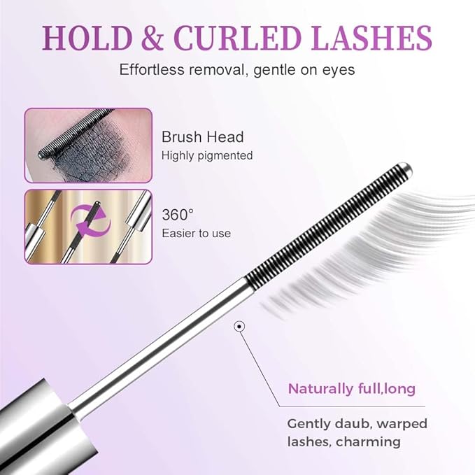 Iron Wand Mascara, Waterproof Quick Drying Curling Mascara, Black, 3D Curling Metal Wands, No Flaking, No Clumping (1 PCS)
